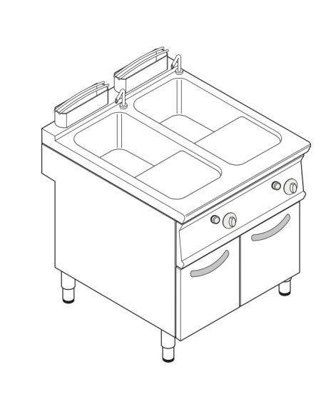 Cuocipasta a gas, 2 vasche GN1/1 - AISI 316 da 40+40 litri di capacità - potenza totale 30 kw - cm 80x90x90h