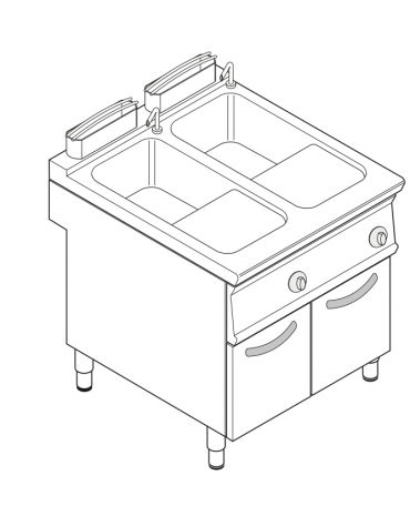 Cuocipasta elettrico trifase-18kw, inox AISI 316, 2 vasche da 40+40 litri di capacità - cm 80x90x90h