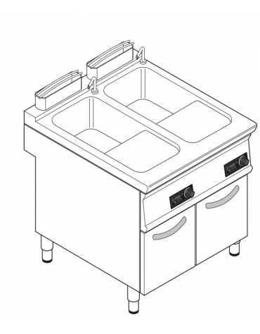 Cuocipasta elettrico trifase-18kw con controllo elettronico, inox AISI 316, 1 vasca da 40+40 litri di capacità - cm 80x90x90h