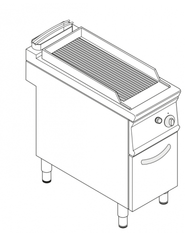 Griglia in ghisa ad acqua a gas singola, sup. di cottura cm 27,5x59, con mobiletto chiuso cm 40x90x90h