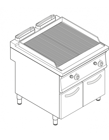 Griglia in ghisa ad acqua a gas doppia, sup. di cottura cm 67x59, con mobiletto chiuso cm 80x90x90h