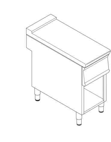 Piano di lavoro in acciaio inox con piano rinforzato, senza cassetto su vano aperto cm 33x76,1x39,5h - dim tot. cm 40x90x90h