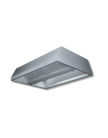 Cappa centrale con filtri a labirinto inox, completamente saldata e con illuminazione ad incasso cm 120x120x45h