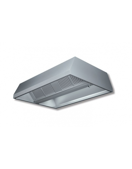 Cappa centrale con filtri a labirinto inox, completamente saldata e con illuminazione ad incasso cm 160x120x45h