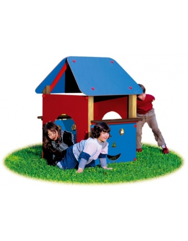 Casetta per bambini in legno a due falde con balconcini - cm 110x105x130h