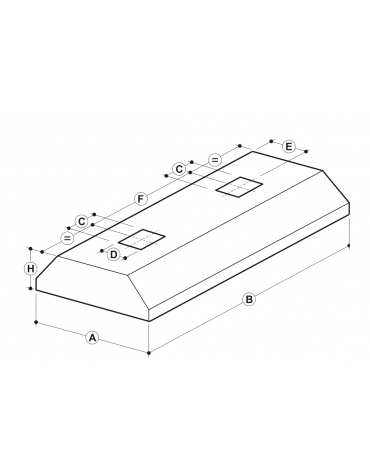 Cappa centrale con filtri a labirinto inox, completamente saldata e con illuminazione ad incasso cm 320x220x45h