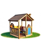 Casetta in legno per bambini a due falde con panchetta 4 posti e parapetti - cm 170x180x200h