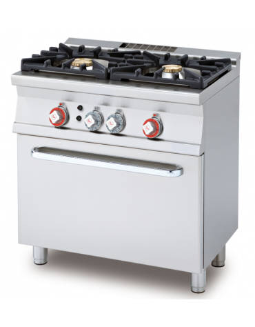 Cucina a gas 2 fuochi su forno a gas statico con grill, camera cm 67x38x34h, 1 griglia - cm 80x55x90h