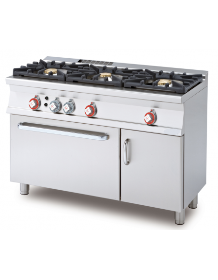 Cucina a gas 3 fuochi su forno a gas statico con grill, camera cm 67x38x34h, 1 griglia - cm 120x55x90h