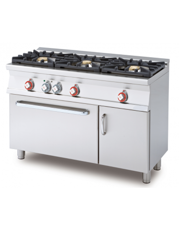 Cucina a gas 3 fuochi su forno elettrico statico con grill, camera cm 67x38x34h, 1 griglia - cm 120x55x90h