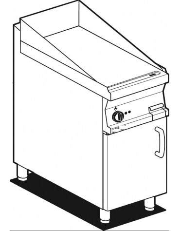 Fry top a gas su vano mobile in acciaio inox CrNi 18/10 AISI 304, piastra liscia, consumo gas 0,317m³  - dim. 40x 55x 90h