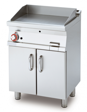 Fry top a gas su vano a mobile in acciaio inox CrNi 18/10 AISI 304, piastra liscia, consumo gas 0,464m³  - dim. cm 60x 55x 90h