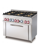 Cucina a gas 6 fuochi su forno a gas statico con grill, porta cieca inox  camera cm 64x39x35h, 1 griglia - cm 100x 60x 90h