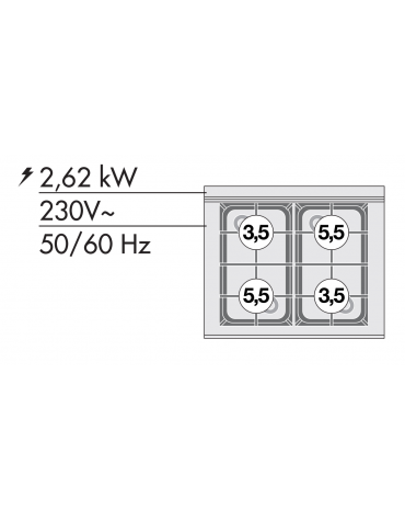 Cucina a gas 4 fuochi su forno a elettrico statico con grill, porta a vetro,  camera cm 64x42x35h, 1 griglia - cm 80x60x90h