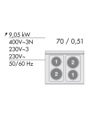 Cucina elettrica trifase-9,5kw, 4 piastre, forno elettrico multifunzione con camera cm 46x37x35h, porta in vetro - cm 60x60x90h