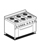 Cucina elett. trifase-12,05kw, 6 piastre, forno elett. multifunzione, camera cm 64x37x35h GN1/1, porta in vetro - cm 100x60x90h