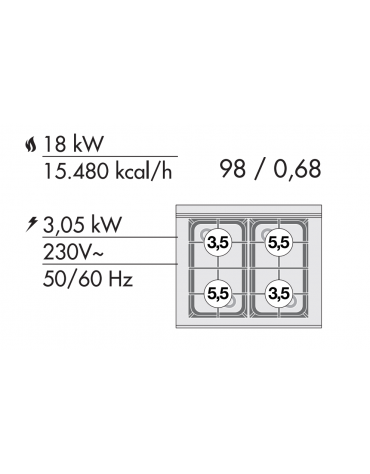 Cucina a gas 4 fuochi su forno a elettrico multifunzione, camera cm 64x37x35h porta in vetro, 1 griglia - cm 80x60x90h