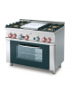 Cucina tuttopiastra a gas 4 fuochi 1 piastra, forno a gas statico con grill, porta in vetro, camera cm 64x39x35h - cm 100x60x90h