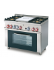 Cucina tuttopiastra a gas 4 fuochi 1 piastra, forno elettrico statico, porta in vetro, camera cm 64x42x35h - cm 100x60x90h