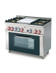 Cucina tuttopiastra a gas 4 fuochi 1 piastra, forno elettrico multifunzione, porta in vetro, camera cm 64x37x35h - cm 100x60x90h