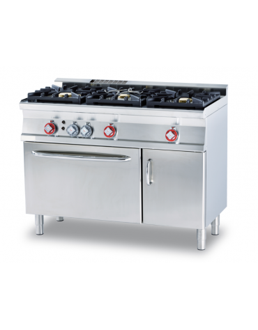 Cucina a gas 3 fuochi su forno a gas statico con grill, porta cieca camera cm 67x38x34h, 1 vano con porta - cm 120x60x90h
