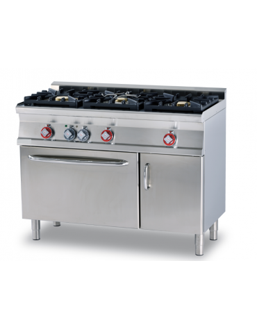 Cucina a gas 3 fuochi su forno a elettrico statico con grill, porta cieca, camera cm 67x38x34h, 1 vano con porta - cm 120x60x90h