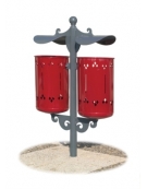 Cestino portarifiuti doppio con coperchio, in acciaio e ghisa - RAL 7011 / 3003 - filo pavimento - cm 75x52x120h