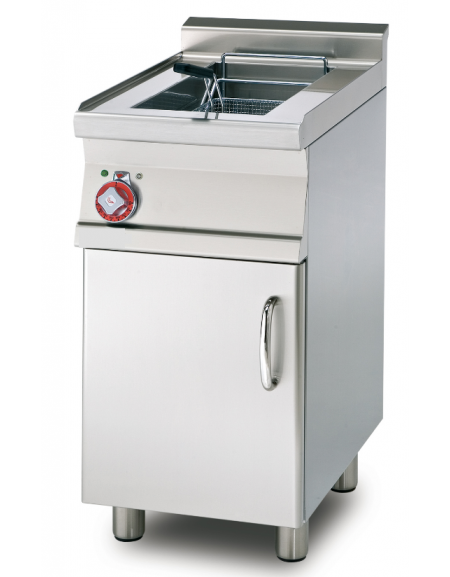 Friggitrice elettrica su mobile, trifase-10,5kw - 1 vasca cm 24x35x32h con filtro e coperchio -  13Lt. - cm 30x60x90h