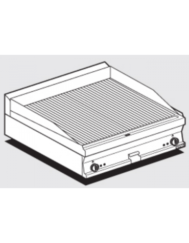 Fry top elettrico trifase-9kw da banco, piastra rigata cromata doppia cm 79,5x45, r. temp. 50 a 300 °C - dim. 80x60x28h