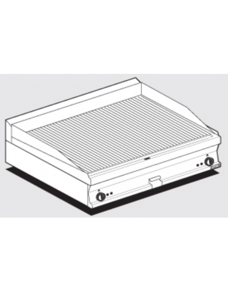 Fry top elett. trifase-11,25kw da banco, piastra rigata doppia cromata cm 99,5x45, r. temp. 50 a 300 °C - dim. 100x60x28h