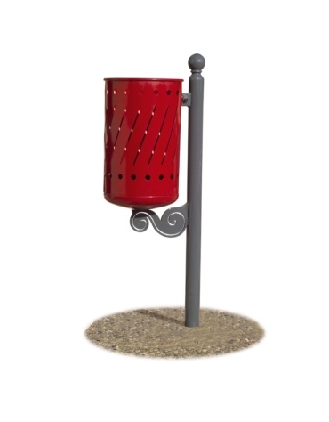 Cestino portarifiuti  per esterno in acciaio ROSSO RUBINO / GRIGIO MICACEO - Filo pavimento - cm 30x52x110h