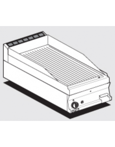 Fry top a gas da banco, 6 kw, piastra rigata, consumo gas 0,181m³/h - sup. di cottura cm 39,5x45  - cm 40x60x28h