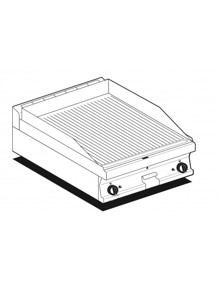 Fry top a gas da banco, 12 kw, piastra doppia rigata, consumo gas 0,349m³/h - sup. di cottura cm 79,5x45  - cm 80x60x28h