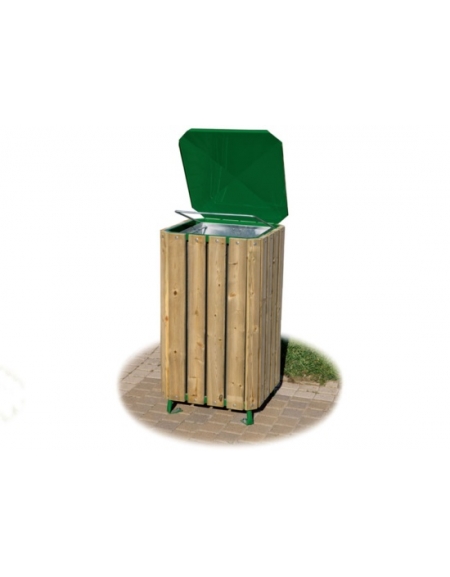 Cestone portarifiuti in legno con coperchio e cestone interno estraibile cm 43x43x90 h