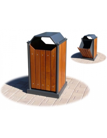 Cestone portarifiuti in legno per esterno con tettuccio - dimensioni cm 55x55x96h