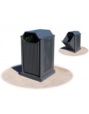 Cestone portarifiuti per parchi in acciaio - Pareti forate - dimensioni cm 55x55x96h