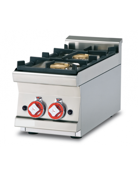 Piano di cottura in acciaio inox CrNi 18/10 AISI 304 a gas 2 fuochi - potenza gas: 9 kW - 7.740 kcal/h - cm 30x60x28h