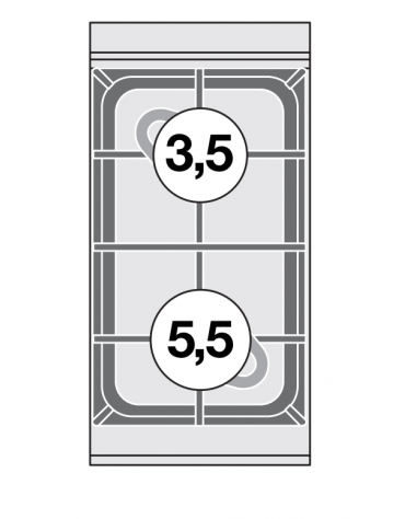 Piano di cottura in acciaio inox CrNi 18/10 AISI 304 a gas 2 fuochi - potenza gas: 9 kW - 7.740 kcal/h - cm 30x60x28h