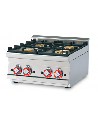 Piano di cottura in acciaio inox CrNi 18/10 AISI 304 a gas 2 fuochi - potenza gas: 18 kW - 15.480 kcal/h - cm 60x60x28h