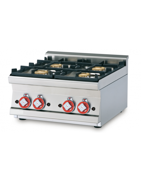 Piano di cottura in acciaio inox CrNi 18/10 AISI 304 a gas 2 fuochi - potenza gas: 18 kW - 15.480 kcal/h - cm 60x60x28h