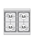 Piano di cottura in acciaio inox CrNi 18/10 AISI 304 a gas 2 fuochi - potenza gas: 18 kW - 15.480 kcal/h - cm 60x60x28h
