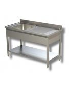 Lavello inox con ripiano 1 vasca + gocciolatoio cm.130x60x90h