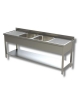 Lavello inox gambe quadre 2 vasche e 2 gocciolatoi - con ripiano di fondo - cm 190x70x85/90h