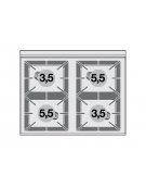 Piano di cottura in acciaio inox CrNi 18/10 AISI 304 a gas 4 fuochi - potenza gas: 18 kW - 15.480 kcal/h - cm 80x65x29h