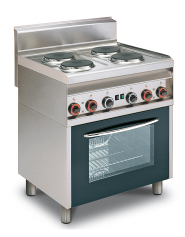 Cucina elett. trifase-11.11kw, 4 piastre su forno elettrico con camera cm 64x37x35h multifunzione - cm 80x65x87h