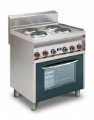 Cucina elett. trifase-10.62kw, 4 piastre su forno elettrico con camera cm 64x42x35h multifunzione, porta in vetro - cm 80x65x87h