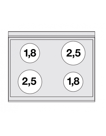 Cucina elett. trifase-11.71kw, 4 piastre in vetroceramica, forno elett., camera cm 53x32,5 GN1/1, porta in vetro - cm 80x65x87h