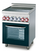 Cucina elett. trifase-11.71kw, 4 piastre in vetroceramica, forno elett., camera cm 53x32,5 GN1/1, porta in vetro - cm 80x65x87h