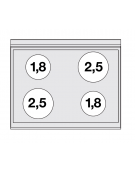 Cucina elett. trifase-11.71kw, 4 piastre in vetroceramica, forno elett., camera cm 53x32,5 GN1/1, porta cieca - cm 80x65x87h