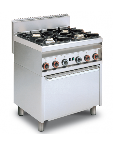 Cucina a gas 4 fuochi su forno a gas statico, camera cm 64x39x35h porta cieca inox, 1 griglia - cm 80x65x87h